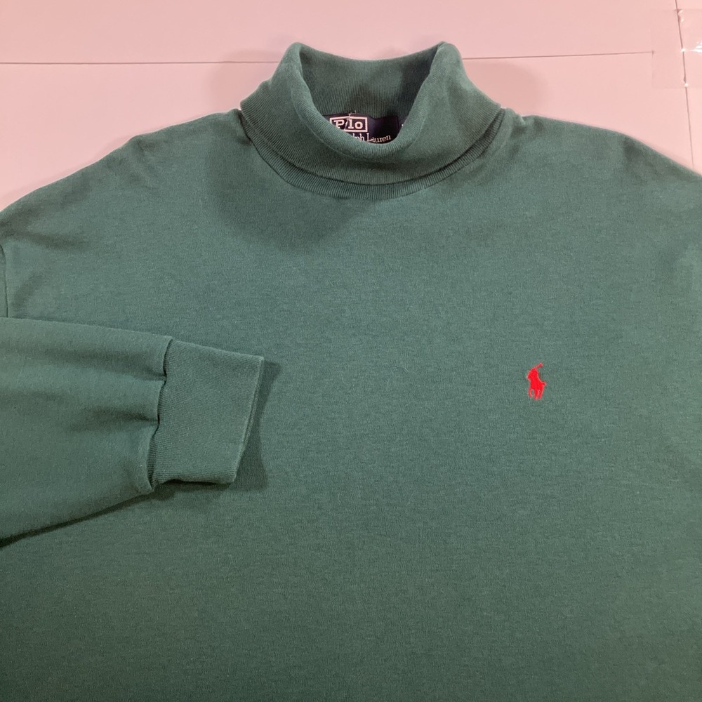 Vintage Polo Ralph Lauren Turtleneck Mens XL Green Made USA Cotton Long Sleeve